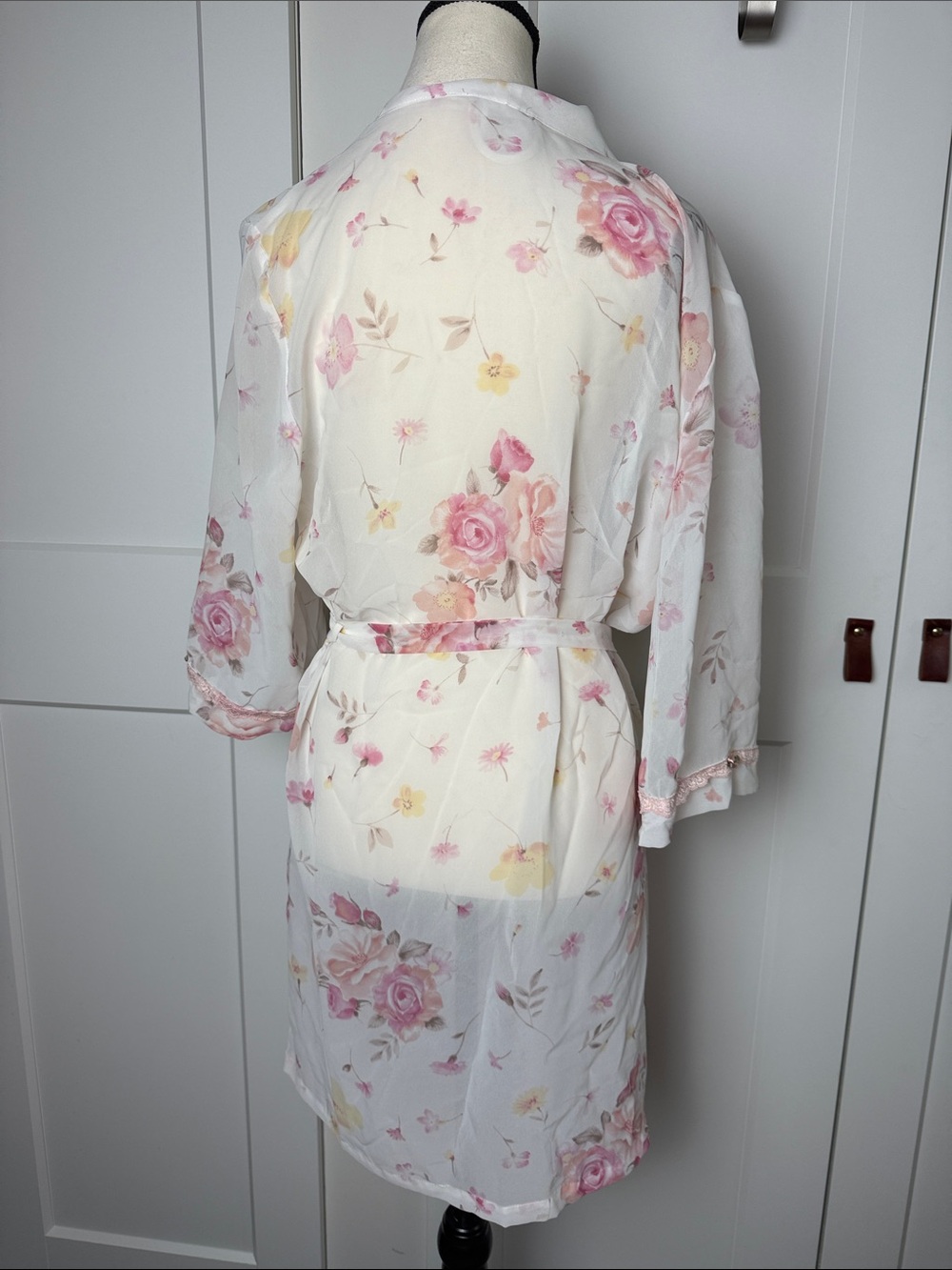 Rose floral lace coquette fairy cottage core euro bathrobe chemise layer large - Picture 4 of 7